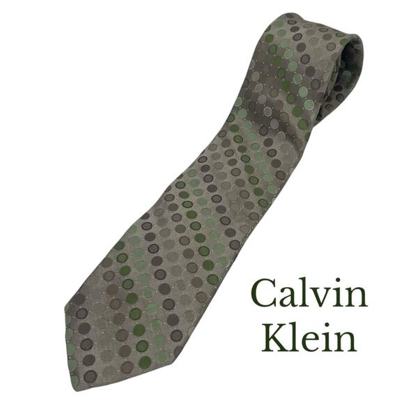 Calvin Klein Green and Brown Tie Polka Dot Pattern Career Office Necktie NWT - Picture 1 of 6